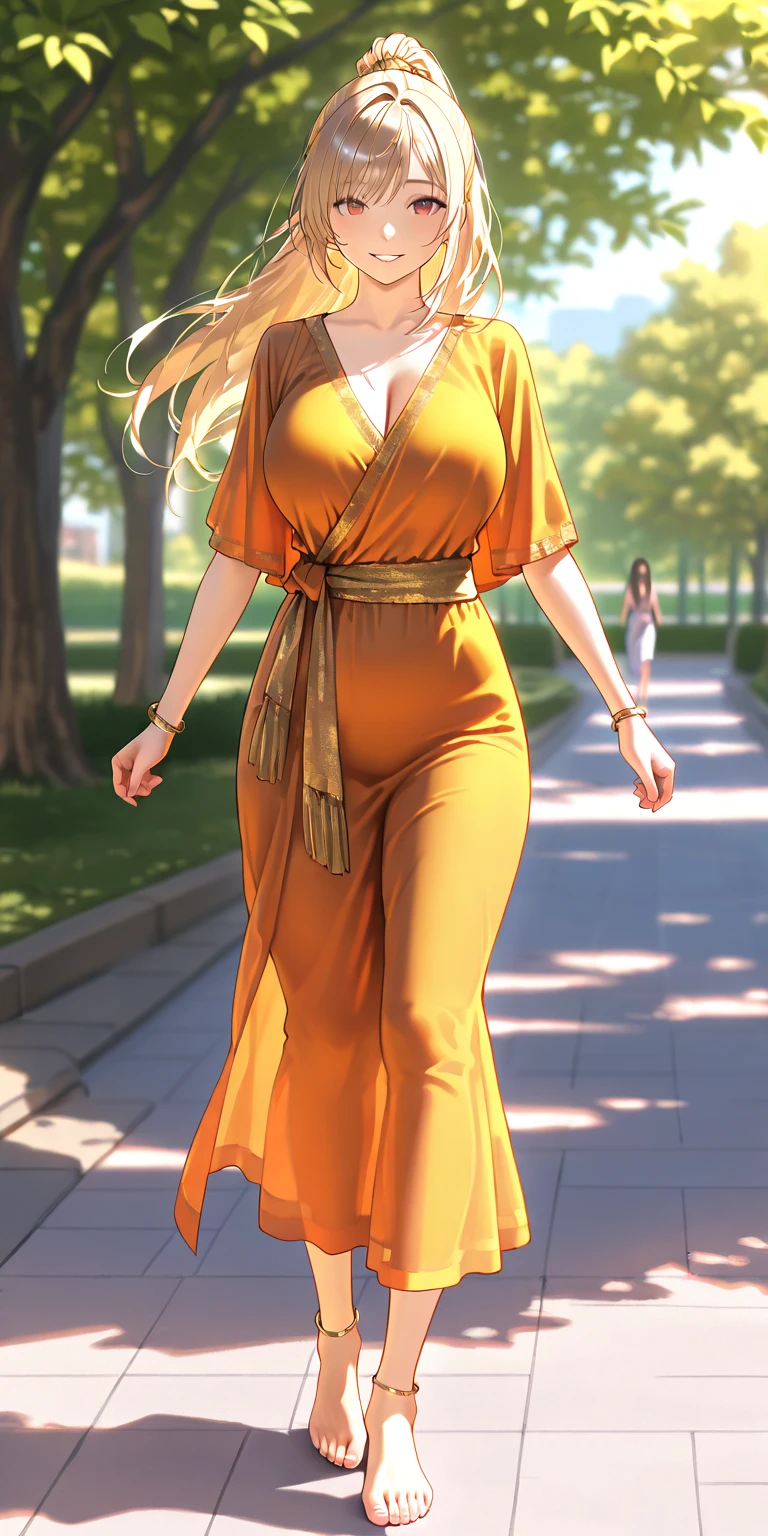 (masterpiece, best quality), female retirement age, voluminous, southeast asian, hazel eyes, elongated ears, low cheekbones, broad shoulders, , blonde
top knot hair, gratitude
wearing __bo/properties/color__
wrap jumpsuit, off-the-shoulder top, peep-toe heels, turban headband, masquerade mask
, arms crossed, displaying assertiveness