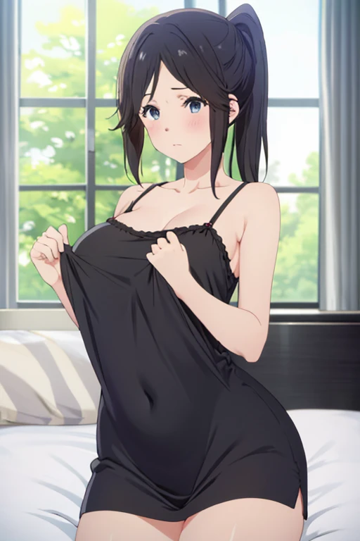 kneeling on the sheet in bed