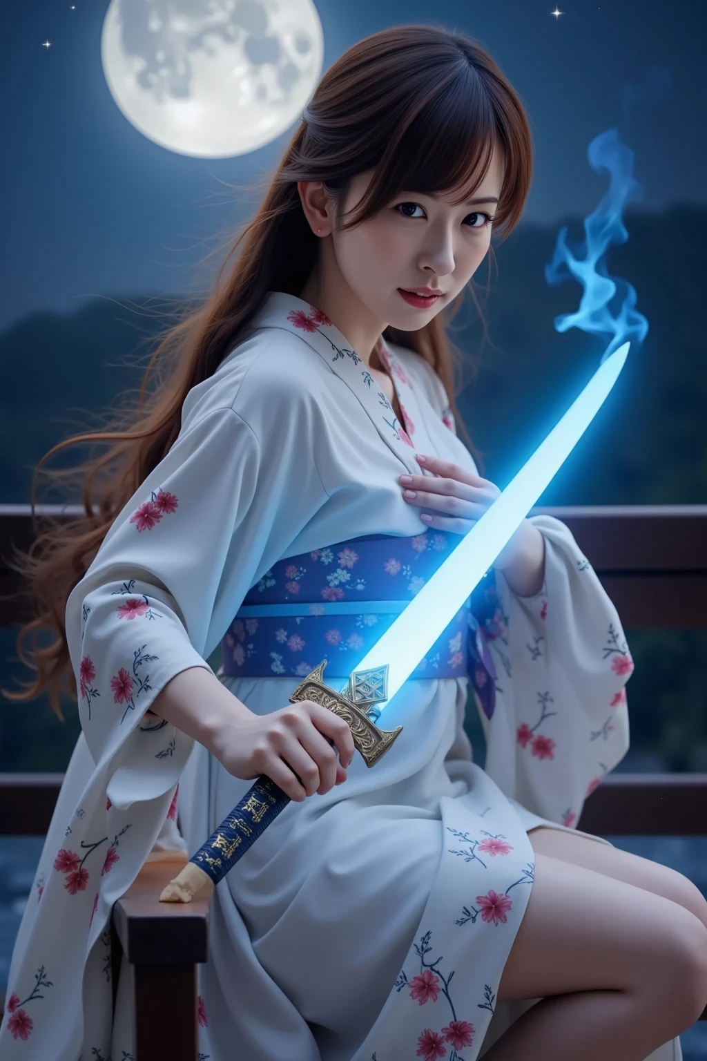 (Raw photo:1.2), (realistic), beautiful detailed girl, highly detailed eyes and face, thin and beautiful eyes, huge file size, High resolution, very detailed, highest quality, [table top:1.6], shape, very detailed, small details, highest quality, 8k wallpaper, movie lighting, Japanese female heroine of RPG game, under the dark sky, Take a bath in an open-air bath with a beautiful night view, Hold the sacred sword in your hand and raise it in the sky, A ray of light is emitted from the tip of the sword., The light output from the sword pierces the dark sky., heroine in underwear,The white bra is visible, white panties are visible, young face, slender body, short cut hair fluttering in the wind, small breasts, exposed underwear, A scene from the game, fighting heroine, Battle in underwear, Heroine taking an open-air bath, Open-air bath with a beautiful night view, Take a bath in your underwear