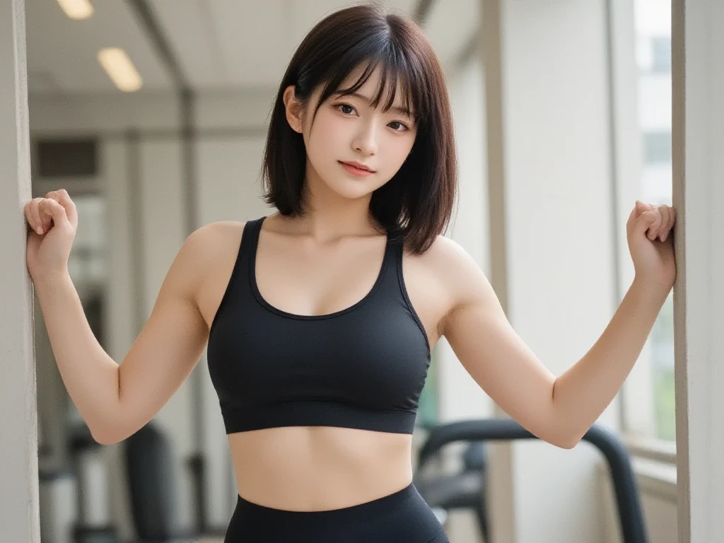 ((Top Quality, 8k, Masterpiece: 1.3)), Sharp Focus: 1.2, Perfect Body Shape Pretty Woman: 1.4, Slender Abs: 1.2, (Layered Haircut, Big: 1.8), (Sports Bra: 2.0), (Jogging: 1.8), (Street: 1.2), Highly Detailed Face and Skin Texture, Detailed Eyes, Double Eyelids, Smile, Bokeh,