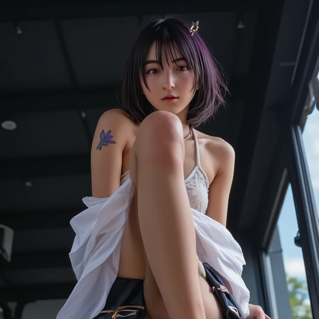 short-hair，Tolerable，Small breasts,Perfect Quality，Clear Focus（clutter - home：0.8），(fully naked:1.5), （tmasterpiece：1.2） （realisticlying：1.2） (slender:1.2), (thin arms), (thin legs), (thigh gap),（Bokeh） （best qualtiy） （DetailsKean：1.3） （complexDetails） （8K） （DetailEyes） （Sharp focus）,（hilarious）Close-up splitTop quality, Masterpiece, Ultra High Definition, (Photorealistic: 1.4), Japanese woman,Raw foto, 15 year old,layered hair, Curly hair,Glossy skin, with dramatic lighting, s whole body,nudity,, Sexy,Distant city night view,pelvic,butt,Smiling face,Outfocusing,