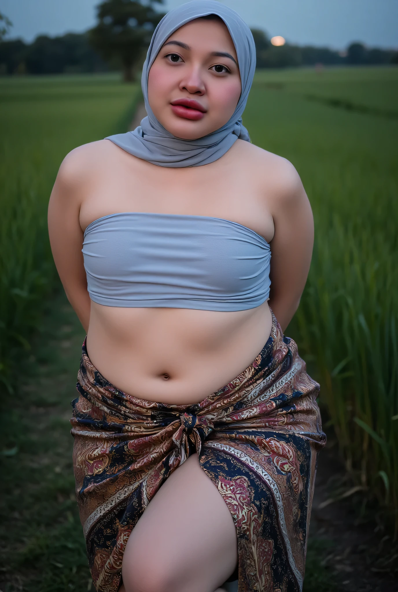 (((FLAT FHEST))), (strapless Colourful bra, (floral pattern), ((Happy Smile)), Naked singlet (((HIJAB MALAY GIRL))), masutepiece, High quality, UHD 32K, Realistic face, Realistic skin feeling , A Japanese Lady, 8 years old, , Very cute and baby-like face, (((FLAT CHEST))), (MATRIX WORLD), ((look In front at the camera and SADNESS)), ((())), (((CUTE GIRL))), ((RED LIPS)), ((CHUBBY)), (undress, at river, (view from behind up),