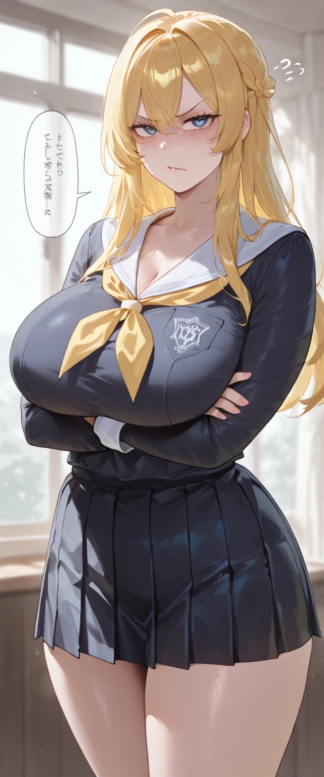 (masterpiece:1.2、Highest quality、masterpiece)、1 female、alone、classroom、Day、stand、blonde、ponytail、blue eyes、(Sailor suit:1.4)、(Dark Skin:1.4)、Big Breasts、pantyhose、corset、Earrings、lipstick、weaty、Scrunchie、choker、blush、(Put your hands inside your tights:1.4)、(Ahegao:1.2)、(tongue:1.2)