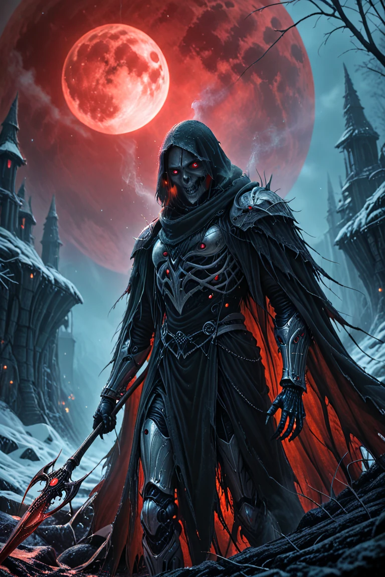 (((A jaded and plotting ancient automaton:undead lich centered in the foreground))), ((clockwork filigree)), ((bioluminescent eyes)), (((ephemeral robes))), (((extravagant full helm))), ((corrupted bioluminescent filigree ankh necklace)), dark fantasy, dark atmosphere, graveyard, ((night)), bioluminescent bat swarm, volumetric lighting, best quality, masterpiece, intricate details, tonemapping, sharp focus, very detailed, trending on Artstation 4k, realistic, 8k, cinematic lighting, (((Full blood moon vibrantly lighting the scene))), (((wide angle shot))), ((colorful)), ((clockwork filigree face)), (((angle from above))), ((((looking at viewer)))), professional artist, {masterpiece}, {bioluminescent halo lighting from behind}, ((sinister glowing red fog)), {Full body portrait}, {Award winning illustration}