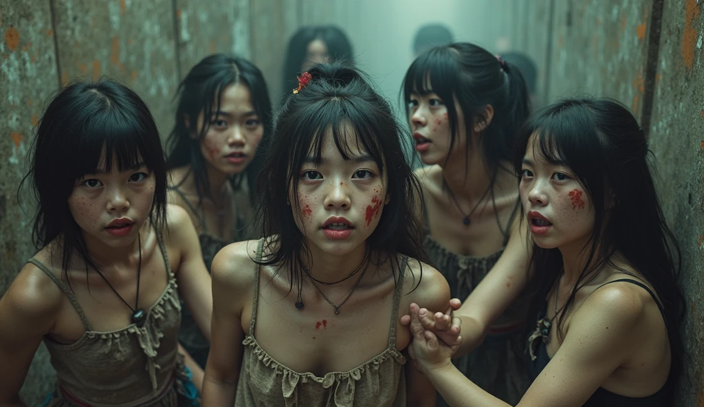 Land of Rakshasa、A torture room decorated with torture instruments、Beautiful Japanese teenage girl、(Ruffians wearing demon masks attack a woman)、Humiliating my daughter、(Light clothing、underwear), (Scared girl)、hell、(Dim lighting)、A cruel world where people are no longer people、Bird&#39;s-eye view、(Grab the girl and strip her)、Masterpiece best quality、Baby Face、Cute girl、