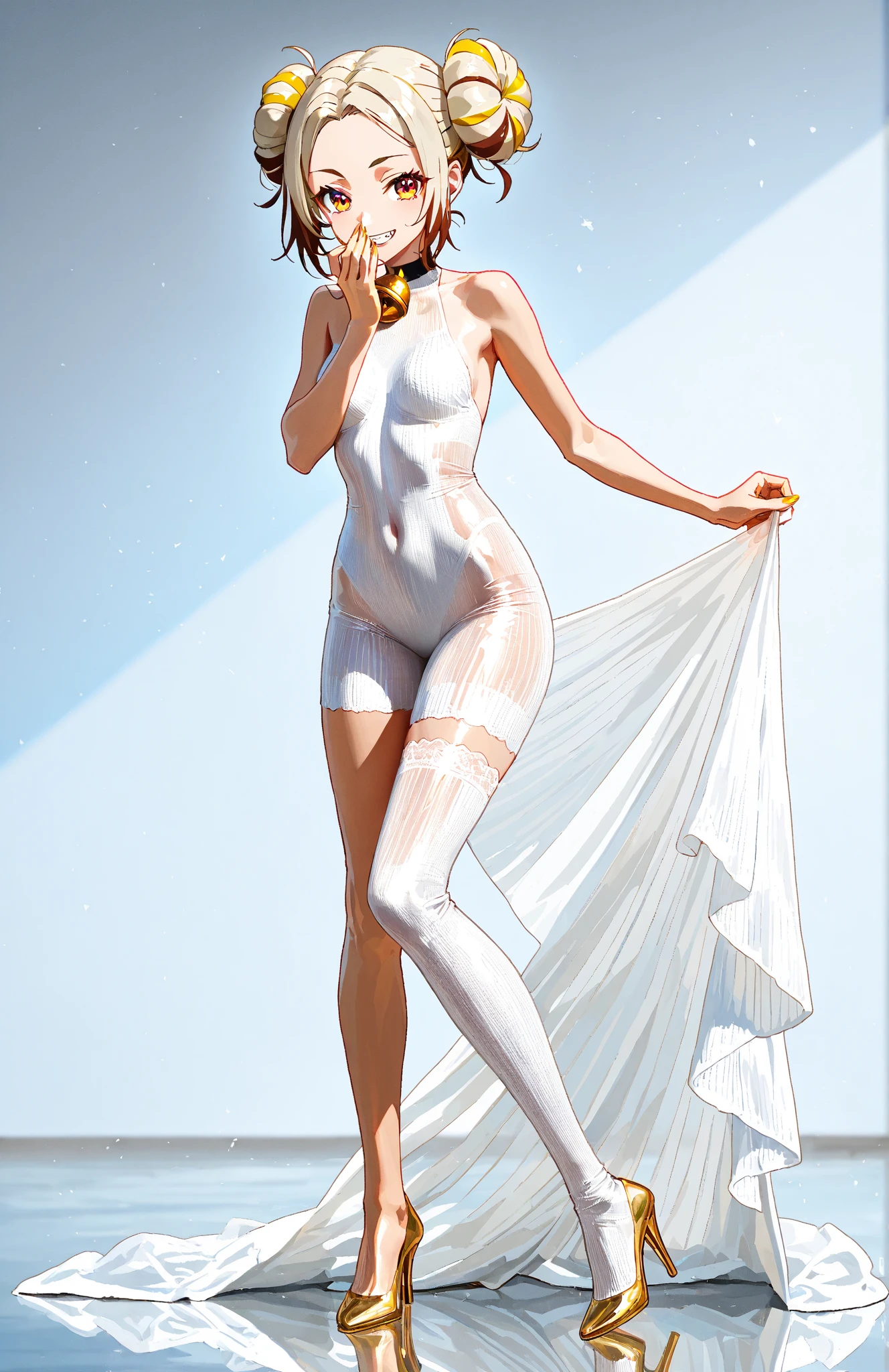masterpiece, Beautiful urban female model, Full body white transparent clothing standing under the stars at night in the sky, Disappearing Transparent Pants, Full body standing, Tall figures, Thin legs, Facial details, Body parts details, 8k wallpaper