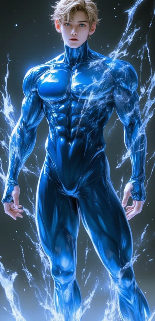 full full Body photorealistic Illustration a a very handsome and sexyness man, he is a wizard, he has deep blue eyes, very nice abs, he shirtless chest, nakedness nudeness shirtless celestial , magic swirls, white fog.