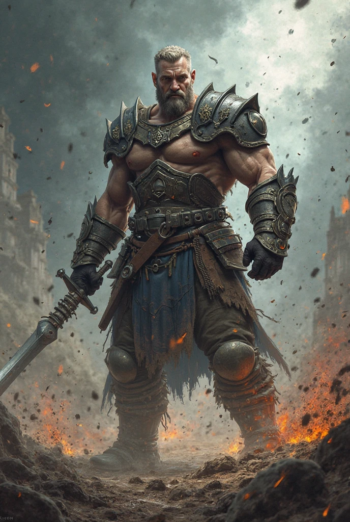 an awarded photography of Ungrim Ironfist - A fierce and bearded Dwarf Slayer King, clad in torn and battle-worn armor., at Heat Haze: A shimmering distortion of the air, often seen on scorching hot days. , masterpiece, ultrasharp, depth of field and boekh, best quality, <lyco:GoodHands-beta2:1.0>