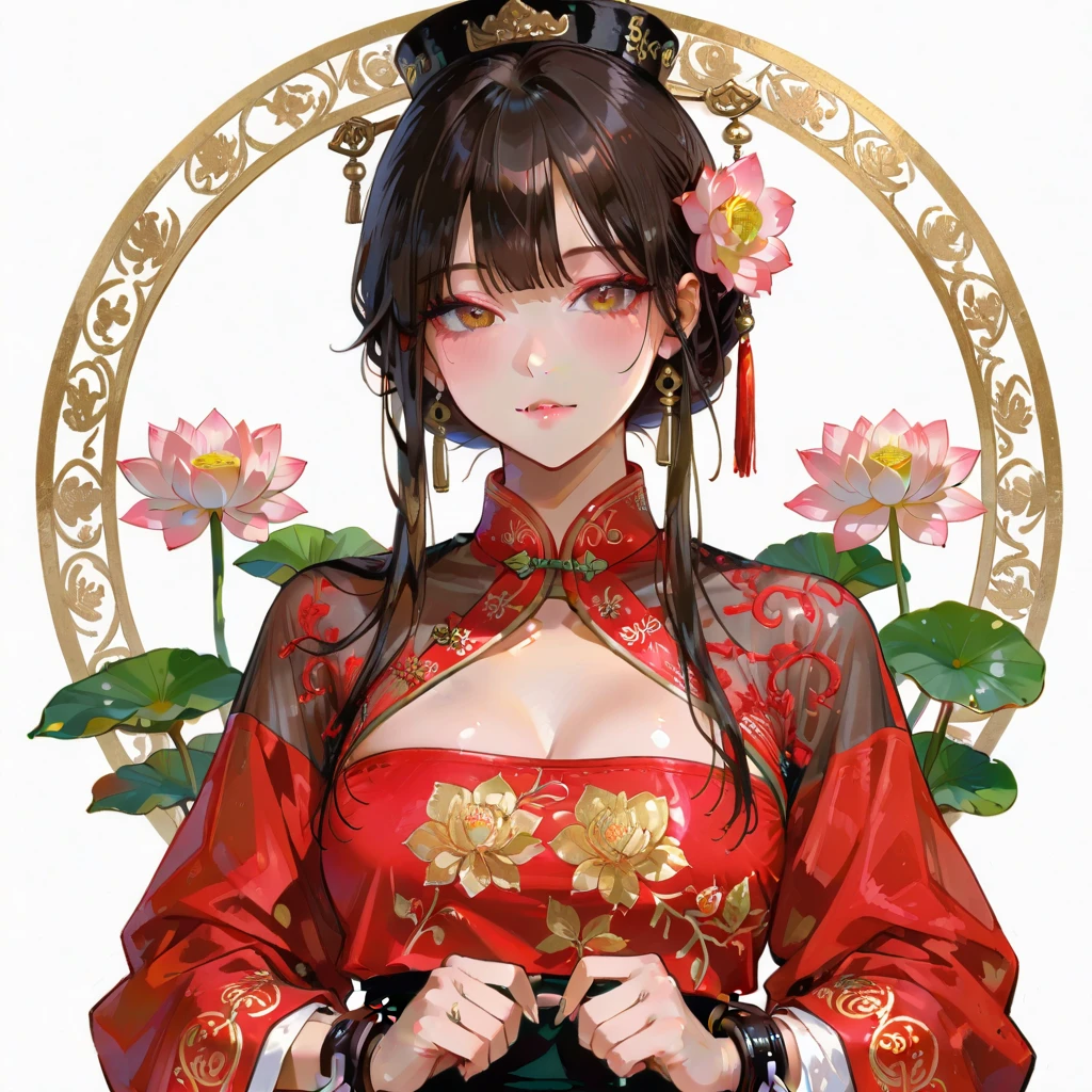 Beautiful 15 year old Chinese Kung Fu girl princess with long black hair Gorgeous embroidery, Ultra glossy, She is wearing a shiny red long sleeve kung fu jacket.... She becomes the victim of a lascivious ritual, her body bound to a gold futon, her pussy exposed and blushing. She was laying eggs in great pain. She is scared She is wearing drawers