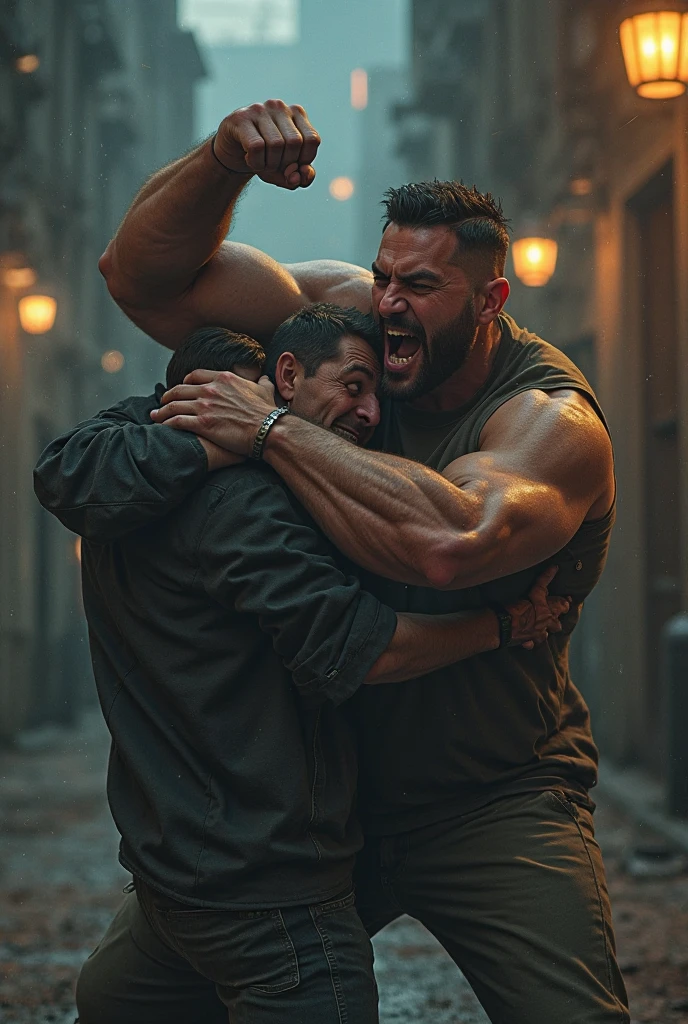 A person layes on the floor while someone hitting him in a chaos