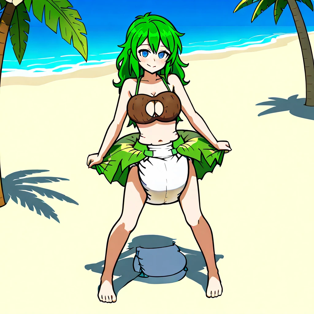 score_9, score_8_up, 1girl, mallow, mallow pokemon, happy, full body, outdoors, human proportions, looking at viewer, by diives, pregnant, pregnancy, shy smile, mirada tranquila, tranquila, walking, beach, exposed belly, bikini, black swimsuit, black bikini, shy smile, shy. fetal movement, kicks in belly, kicks, fetal kick, kick on belly, baby kicking, solo, 1girl, lumps in the belly. Green hair, long hair.