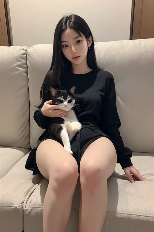 there is a woman that is laying down on a bed,Legs up, Cute girl, cutecore, Cute cat, very beautiful cute catgirl, Cute woman, cute cute, Attractive cat girl, cute looking, Cute features, clear cute face, Cartoon Cute, She has a cute face, A cute cat, Cute girls, cute cute, Extremely cute, cute photograph