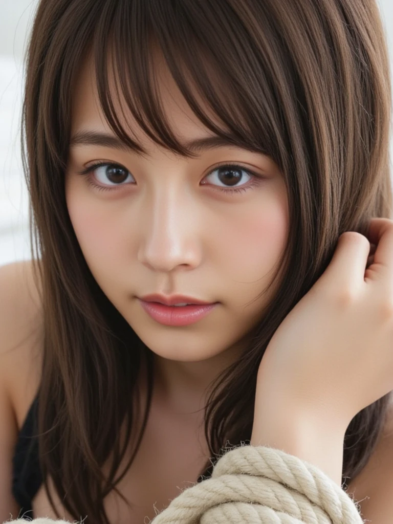 highest quality, Soft Light, Ultra-high resolution, (Realistic:1.4), RAW Photos,
1 Japanese girl, alone, cute, (pupil, Light in your eyes),  Beautiful face in every detail, (),(High resolution detail of human skin texture),
(Braided),Double teeth、
bar,Sleeveless knit、High angle