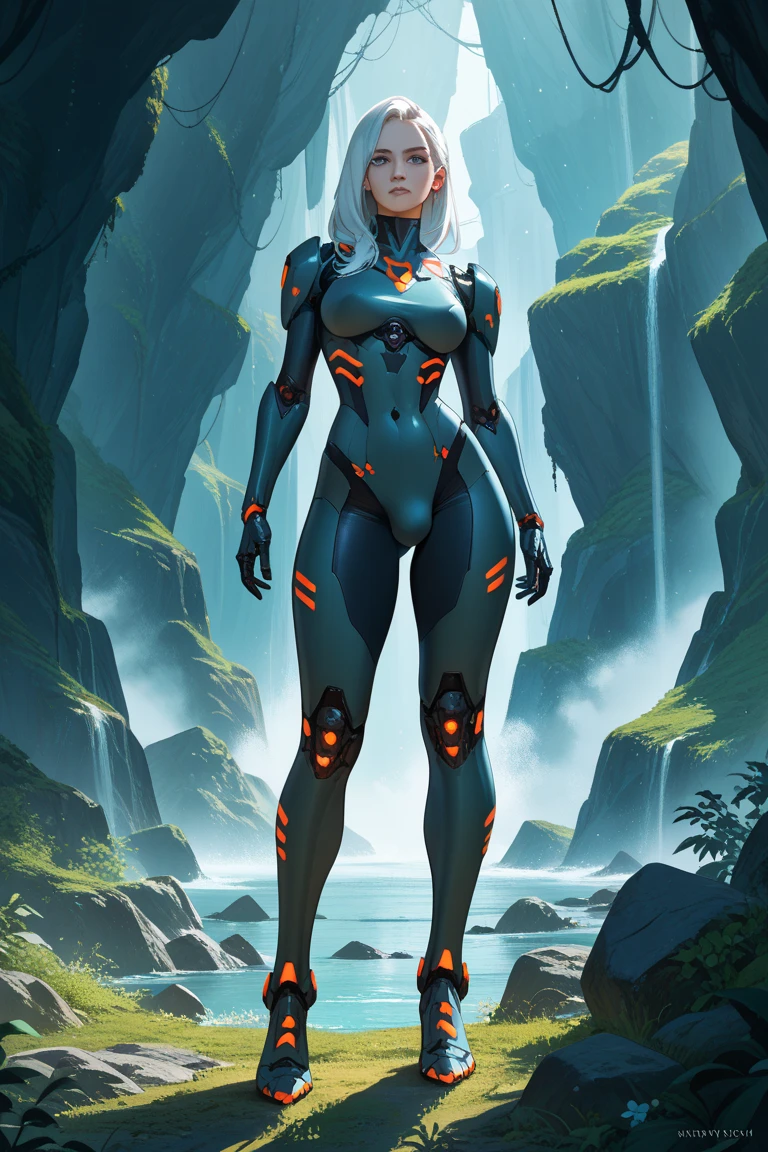 Halle Berry (Masterpiece, 4k resolution, ultra-realistic, very detailed), (White superhero theme, charismatic, there is a girl, brown skin, white eyes, at the top of the waterfall, wearing white military bodysuit, she is a superhero), [ ((25 years), (long medium whites:1.2), full body, (white eyes:1.2), ((Storm (X-Men pose)),show of strength, flying), ((paradisiacal waterfall environment):0.8)| (natural landscape, at night, dynamic lights), (lightning falling between the clouds))] # Explanation: The Prompt mainly describes a 4K painting of ultra-high definition, very realistic, very detailed. It shows a superheroine at the top of the city, wearing a White Military bodysuit. The theme in the painting is a white superhero theme, the female protagonist has long white hair, is 25 years old and her entire body is shown in the painting. In terms of portraying the actions of superheroines.