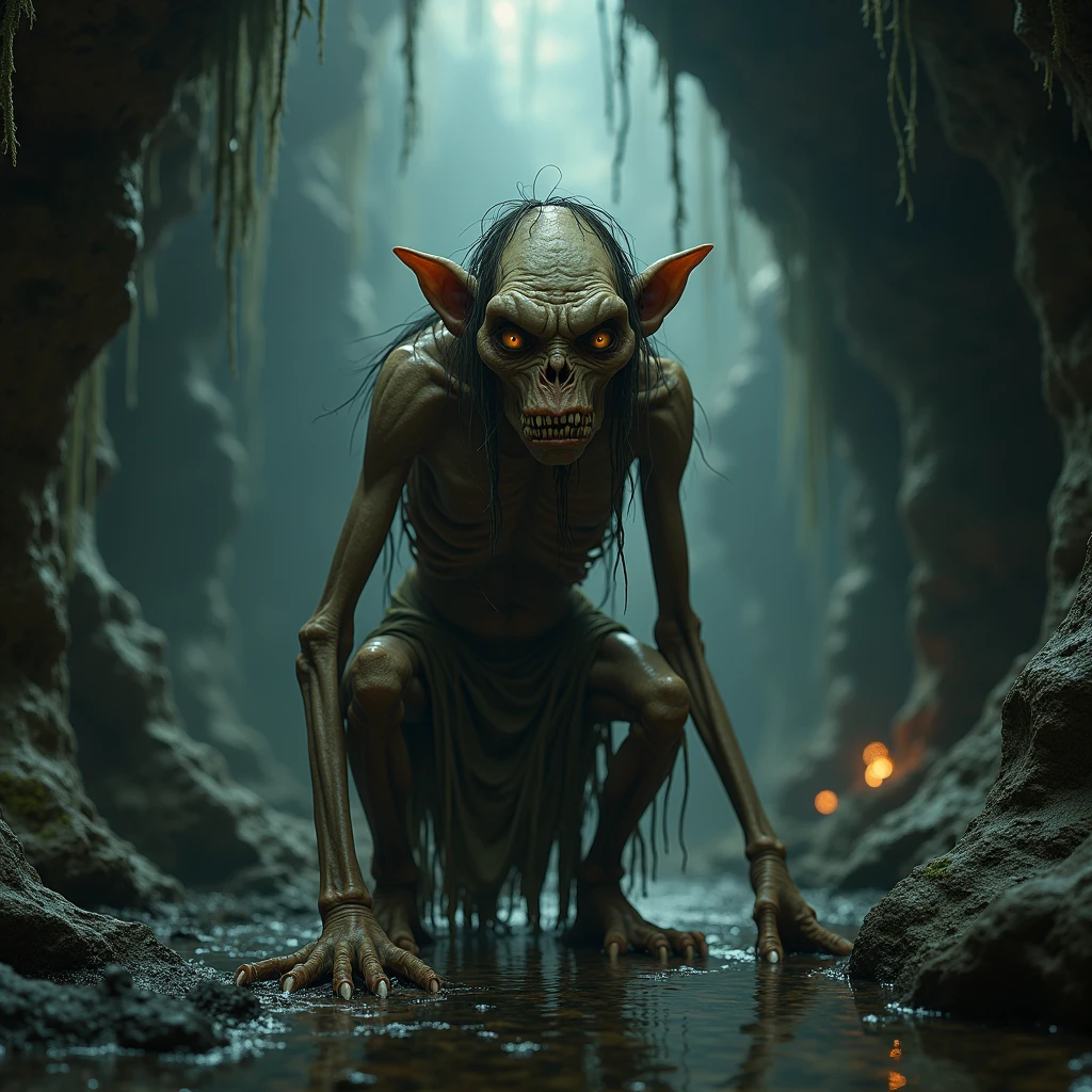 Gollum pulling a ring out of the water