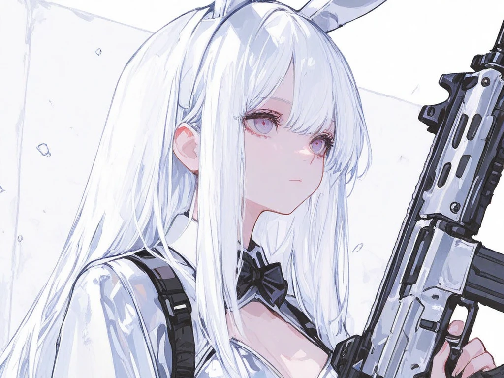 1girl, playboy bunny, solo,rabbit,ears,guns guns guns,lots of guns,holding weapon,blanc \(nikke\)