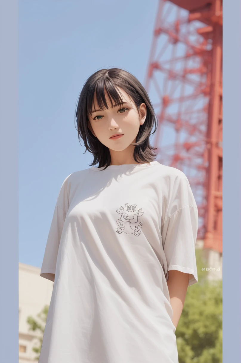 1 woman, , mid parted hair, thick fat body, black eyes, Indonesian high-school uniform, white shirt, osis logo on shirt pocket, large breasts, greed skirt, half-shot, smiling