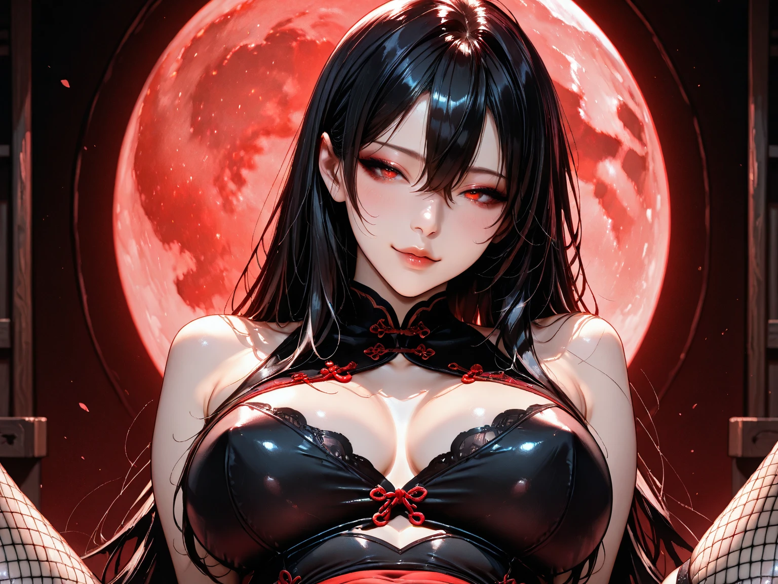Detailed facial details，girl,Red lips，Cat ear，Black long hair，Large Breasts，Collar，Radiant Skin，Wearing a flaming red and yellow bikini，在俱乐部做 DJ 的girl，Cyberpunk, White and blue gradient braided long hair flashing lights, Neon holographic transparent office sitting next to DJ equipment，Glass
