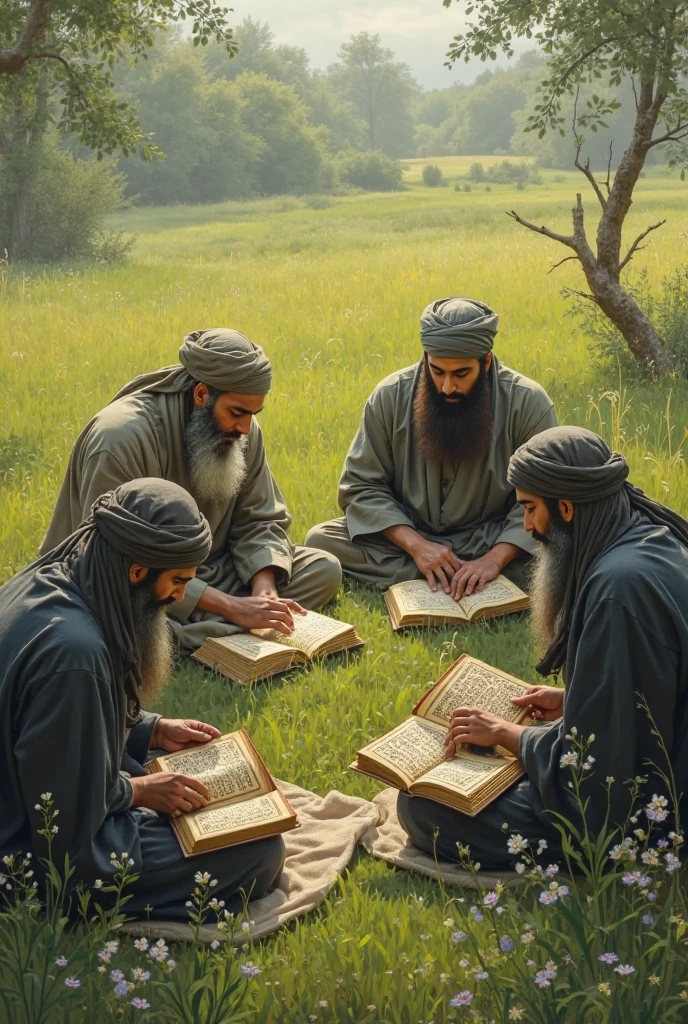 Old age sikh people writing religious 
on the pond. Green Field all-around  hd print 

