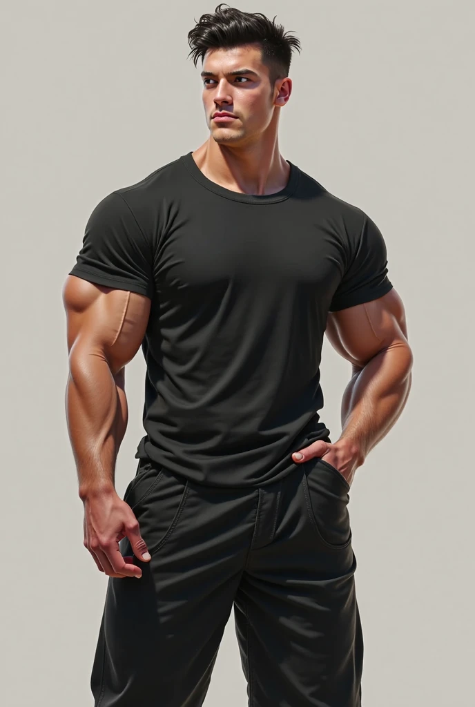 man , Brown t-shirt, jeans, black short hair , outdoor , cute smile , หน้าhandsomeแบบเกาหลีสมจริง , modest muscles , Masterpiece、High resolution、Surreal、detailed face、alone、man、Glowing skin、(Asia)、handsome、tall building background