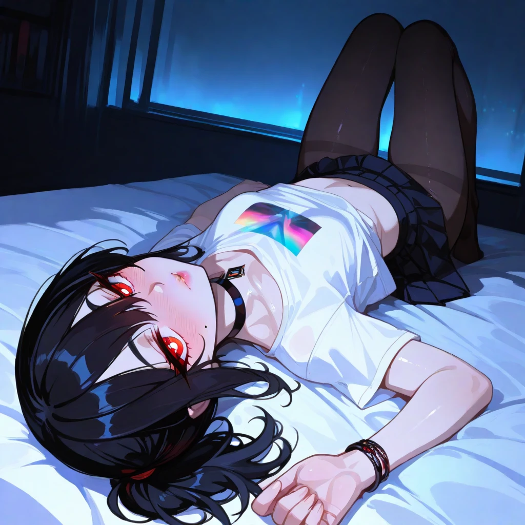 Emo girl, Short skirt, The T-shirt is torn, bare chest, nipple piercing, perfect physique, erotic panties, they want to take off my panties by force, back view, POV, Only 1 girl