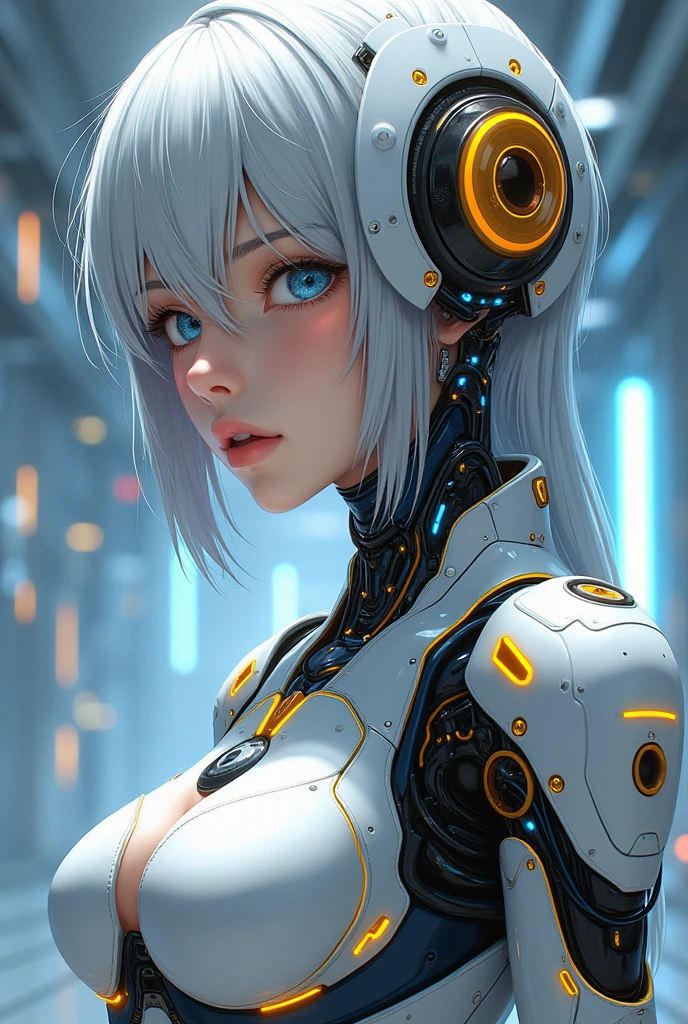 (((masutepiece))), (((Best Quality))), ((Ultra-detailed)), (High Definition CG Illustration), ((extremely delicate and beautiful)),(From Side),Cinematic Light,((1mechanical girl)),Solo,Full body,(Machine-made joints:1.2),((Mechanical marginal vessels connected to tubes),(mechanical vertebra attaching to the back),((mechanical cervial attaching to neck)),(Sitting),deadpan,(wires and cables attaching to neck:1.2),(wires and cables on head:1.2)(Character Focus),Science fiction,White background, ighly detailed,Colorful,highest details