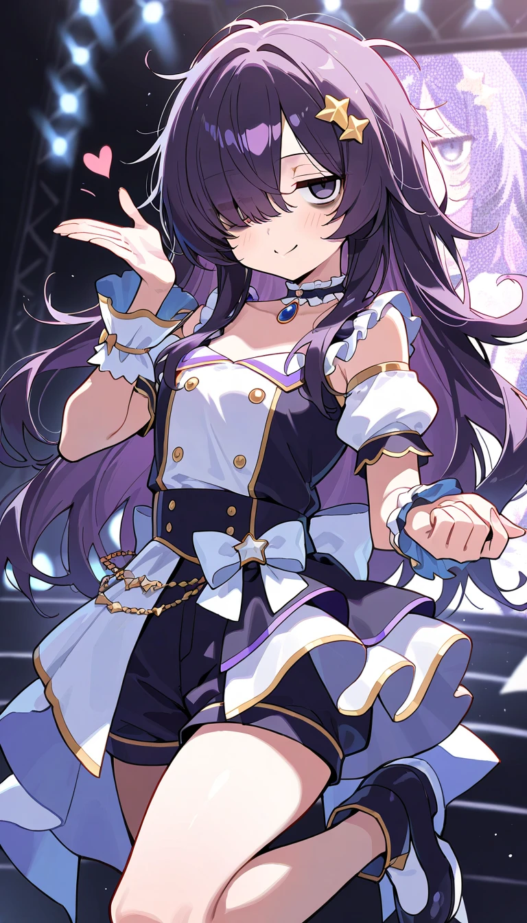 Tooka Yatogami 、blush,smile、Purple Hair、ponytail、Spirit Power、Dressed in spirit clothes、Primary school students、The back is very small、ta、Small breasts、Please show me your armpits、exterior: 14 yulder Bare、The clavicle is visible、Sexy thighs、Beautiful feet、Usual hairstyle、highest quality, High resolution, unity 8k wallpaper, (shape:0.8), (Beautiful and beautiful eyes:1.6), Highly detailed face, Perfect lighting, Extremely detailed CG, (Perfect hands, Perfect Anatomy),