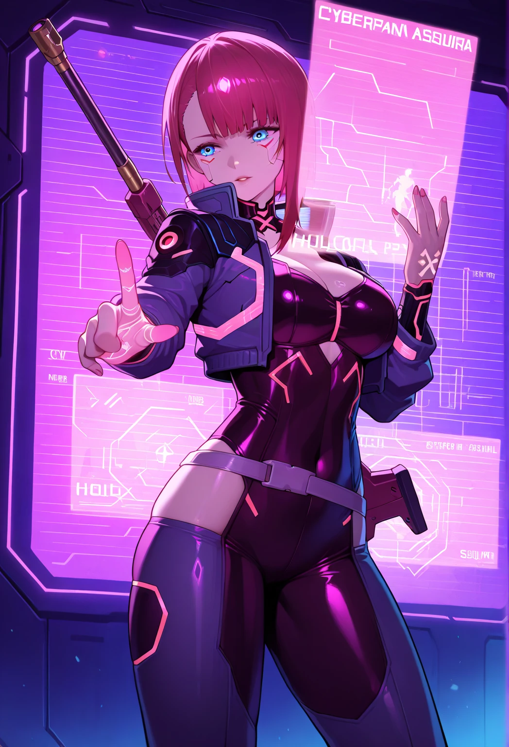 ultra-detailed, Explicit, Beautiful body, Beautiful Nose, Beautiful character design, perfect eyes, perfect face, ultra highres, 4K, beautiful legs, perfect legs, Nice hands, Perfect hand, Masterpiece, Best Quality, Highly detailed, illustration, absurdres, street fighter, doll suit, shadaloo doll, dollsuit, expressionless, blank eyes, looking at viewer, red gloves, emotionless, black latex, corrution, mind control, female combatant, full body, hypnotized, unhappy trance, full body suit, ribbed bodysuit, both arms at side, obey, perfect female body, extremely glossy latex, hypnosis, hypnoLora, empty eyes, Mind control device, poses, submissive_pose, Slave, hat, necktie, stand up straight, standing, standing at attention, hat, necktie, belt, latex, ribbed bodysuit, thighhighs, garter belt, Fighting Stance, extending the right arm from the shoulder into the air with a straightened hand, nazi saluting, military, military saluting, salute, thigh boots, 1girl, Kizuki, Super Robot Wars, Valsione R, pink hair, green eyes, long hair