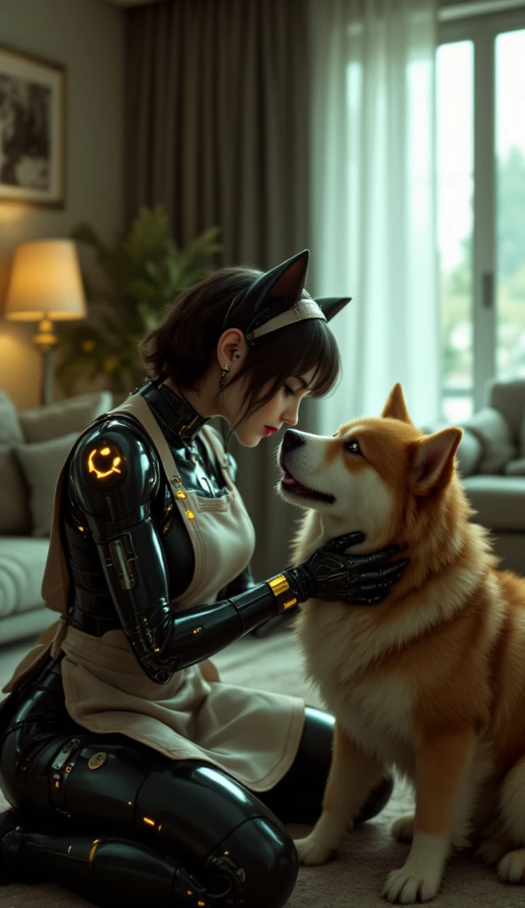 there is a woman holding a dog in her arms, By Shinkai Makoto ( Apex Legends ), Anime girl cosplay, full-cosplay, Anime Cosplay, professional cosplay, Cosplay, realistic cosplay, real life anime girl, Anime style mixed with Fujifilm, from girls frontline, cosplay foto, Rin, Makoto Shinkai and ArtGerm