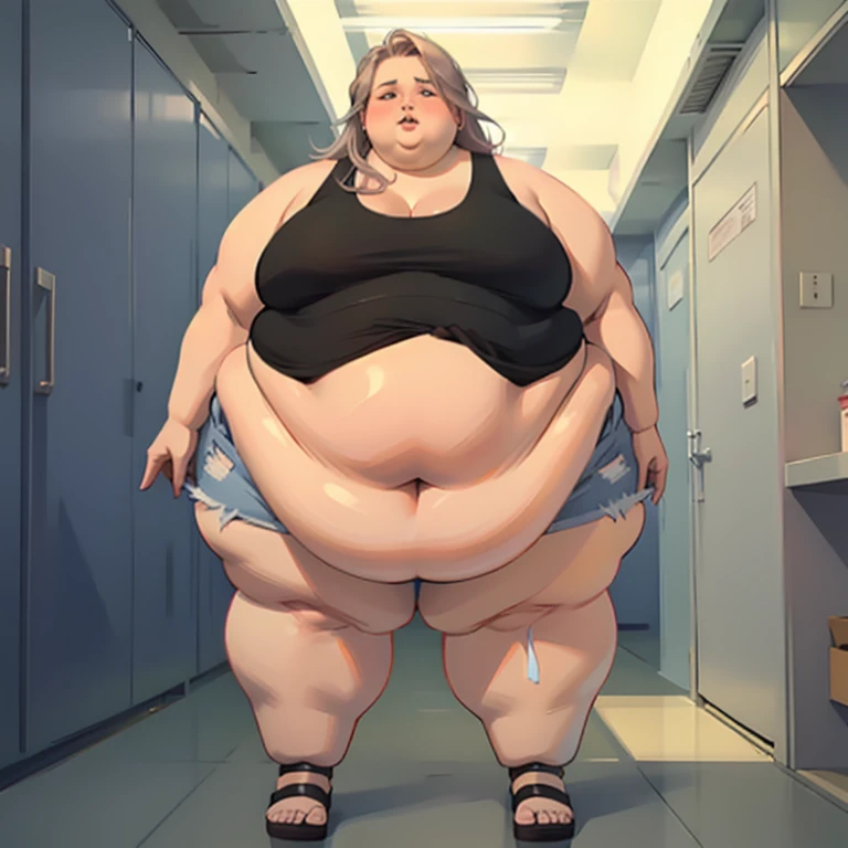 Harley Quinn, realistic, masterpiece quality, studio lighting, rainy day, cloudy day, at night, dark, standing, sexy pose, gigantic , (gigantic :1.9), topless, no shirt, (bare breasts:1.5), wide hips, naked body, (naked body:1.9), fat belly, (fat belly:1.5), obese, (obese:1.9),