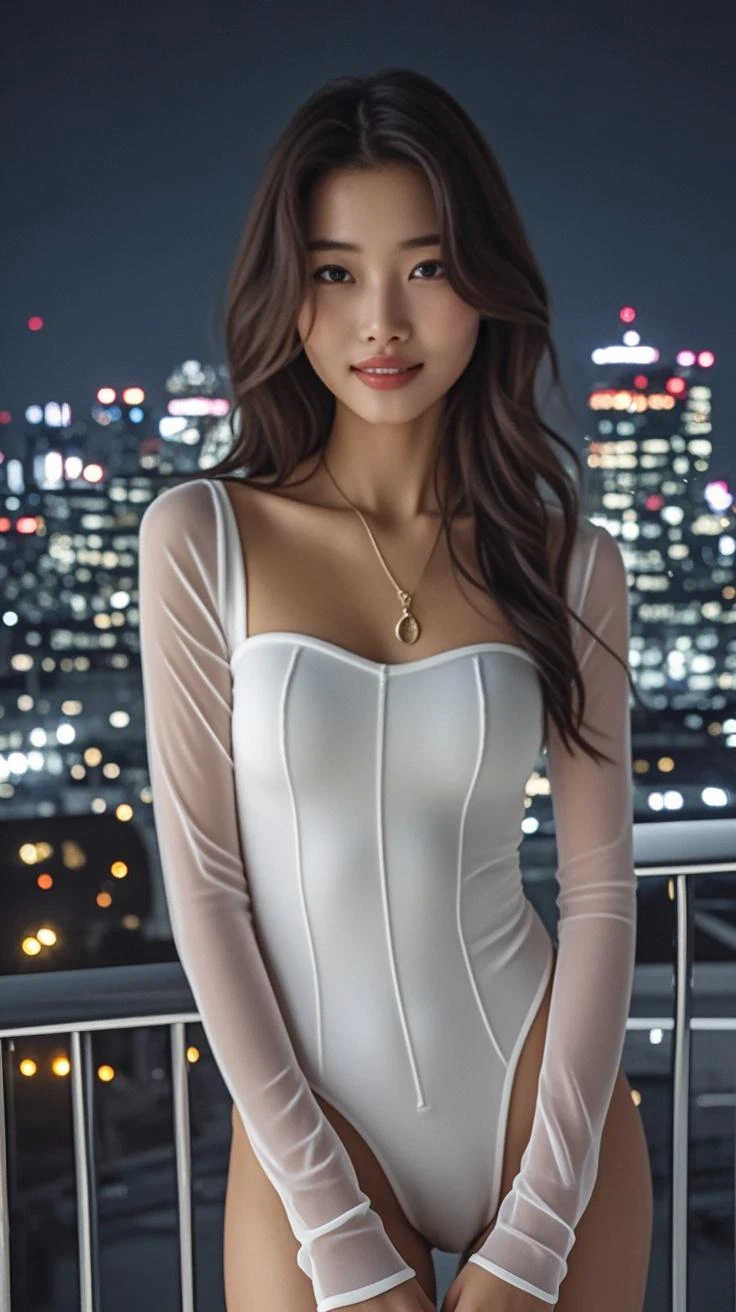 Posing on rooftop in white clothes