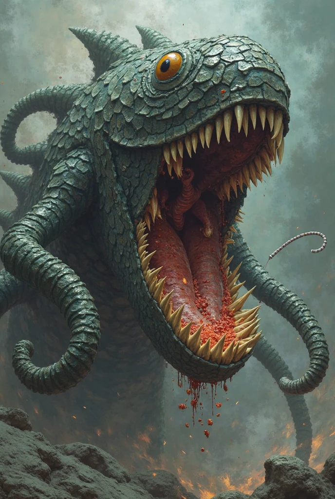 Deathclaw.Wild.Yellow Eyes.Sharp teeth.Huge body.Approached.黒いmouth.Lots of saliva.Mucus.Slimy Throat.Open throat.scales.A slimy tongue licks me. mouth.Physical Difference.naked.Human first person perspective.one hand.Get on your tongue.Throat close-up.Swallowed Whole.prey.nature.Realistic.Real.sense of distance.詳細なmouth内.(Attention to detail.masterpiece.Highest quality.)