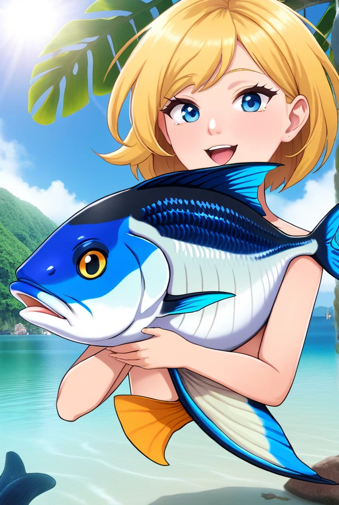 Realistic and straight fishing rod、distinct hands and fingers、barefoot、beautiful feet、明るいbarefoot、Realistic depiction of a fishing rod、8k、16k、Thorough depiction of every detail、Bikini to emphasize cleavage、