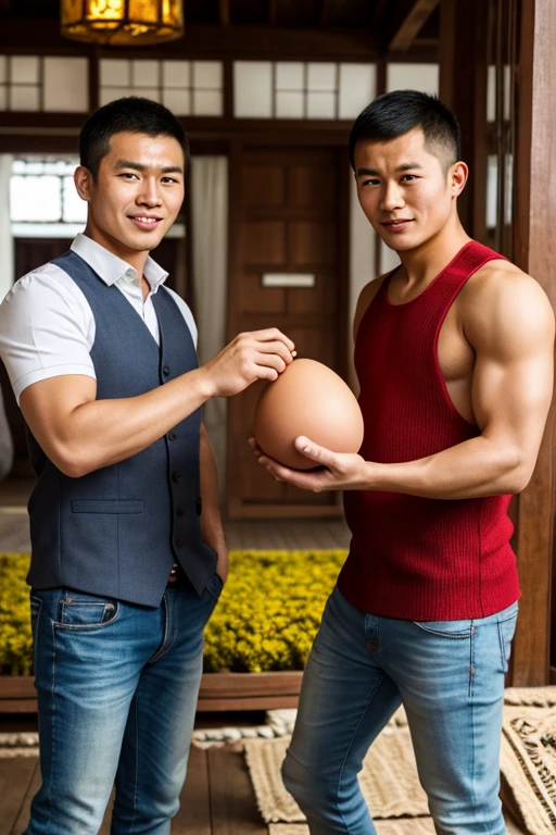(3 man, trio,standing, hugging each other,smiling:1.3) ，（Look back:2），40-year-old Mongolian man，Narrow bathroom，Simple house，White house，Simple green dormitory door，White Wall，Middle-aged man，Kind expression，enthusiasm，mature male,Cheerful,(Fat-encapsulated muscle）,Show chest cleavage。dwarf，Oily skin，Sweat，Mermaid Line，Pleurotus eryngii outline at crotch，Giant King Oyster Mushroom，Leg hair，full body shot，Photos of life，Sunlight，daytime，Blue sky，White Cloud，Wide-angle lens，Best image quality，no wearing, naked,huge penis,big balls,front view ,drooling,sweat,sweat penis,fat,fat,barefoot