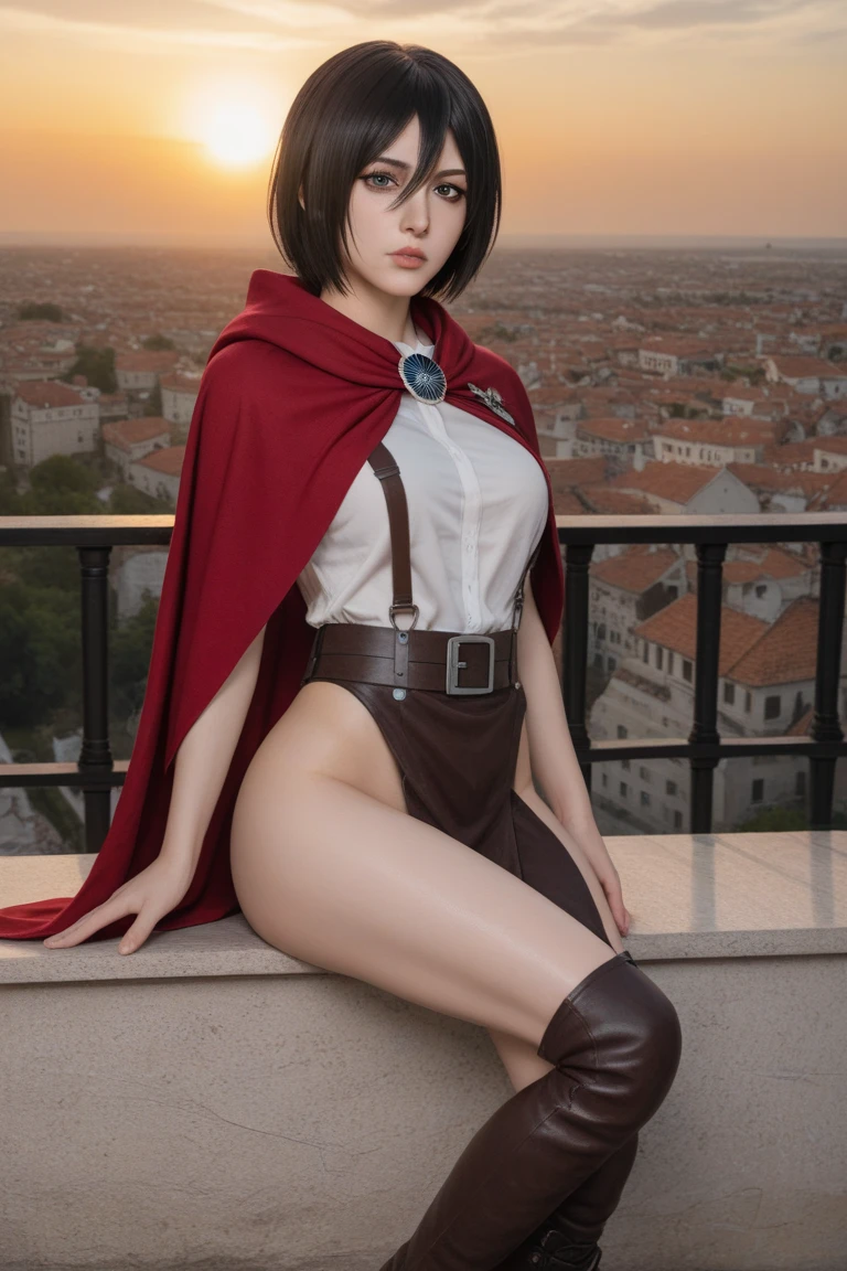 1girl, mikasa ackerman,high quality, big boobs,  short hair, with swords