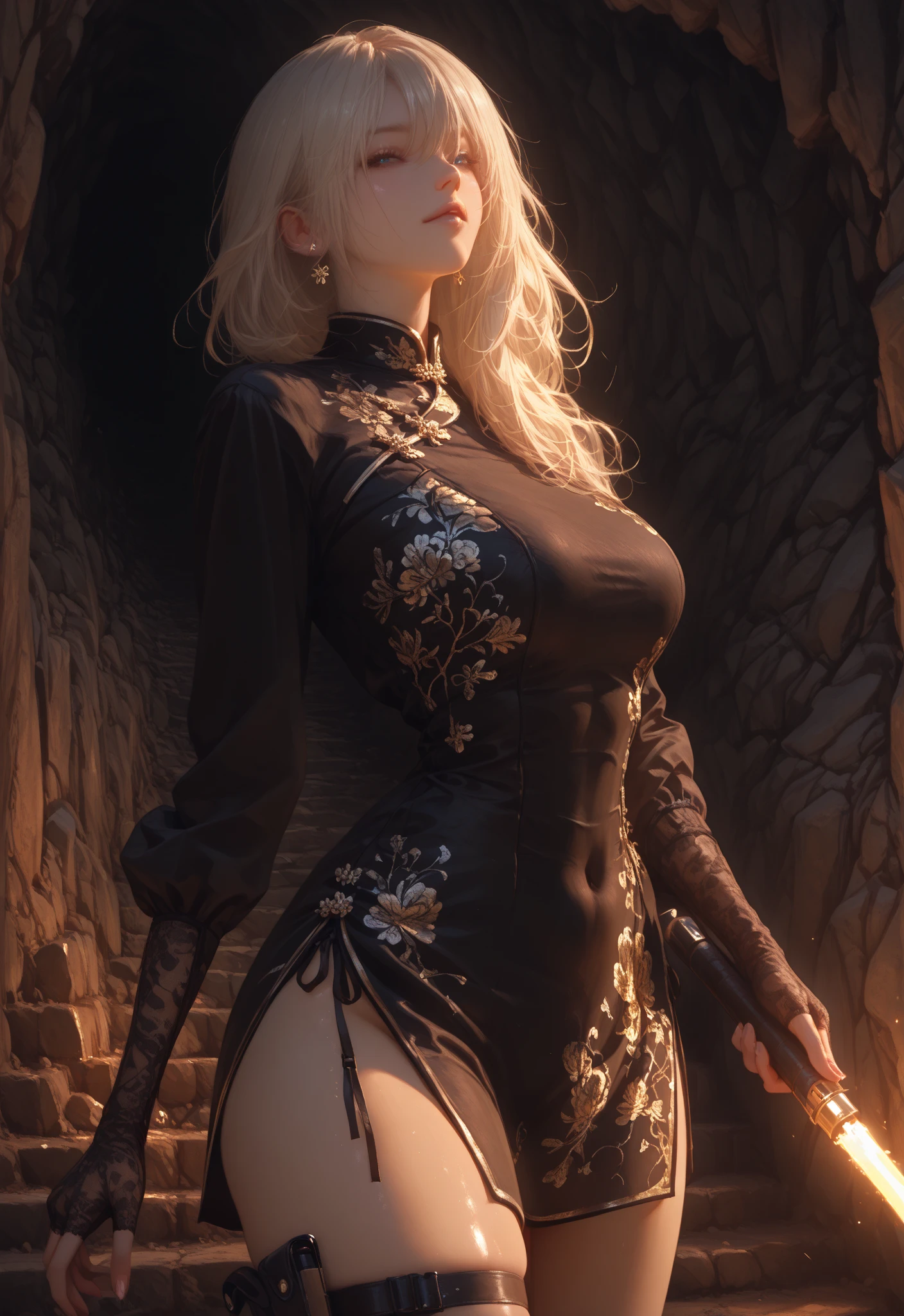 ((clothed:1.2),leather boots,leather gauntlet,(embroidered black lace dress:1.5),(see through:1.2),(long silk sarong:1.5))),(Thin type),(large breasts),(random sexy pose),(random hairstyle),(Highest image quality,(8K), Ultra-realistic, Best Quality, High quality, High Definition, high quality texture, high detailing, Beautiful detailed, fine detailed, extremely details CG, Detailed texture, realistic representation of face, masterpiece, presence)