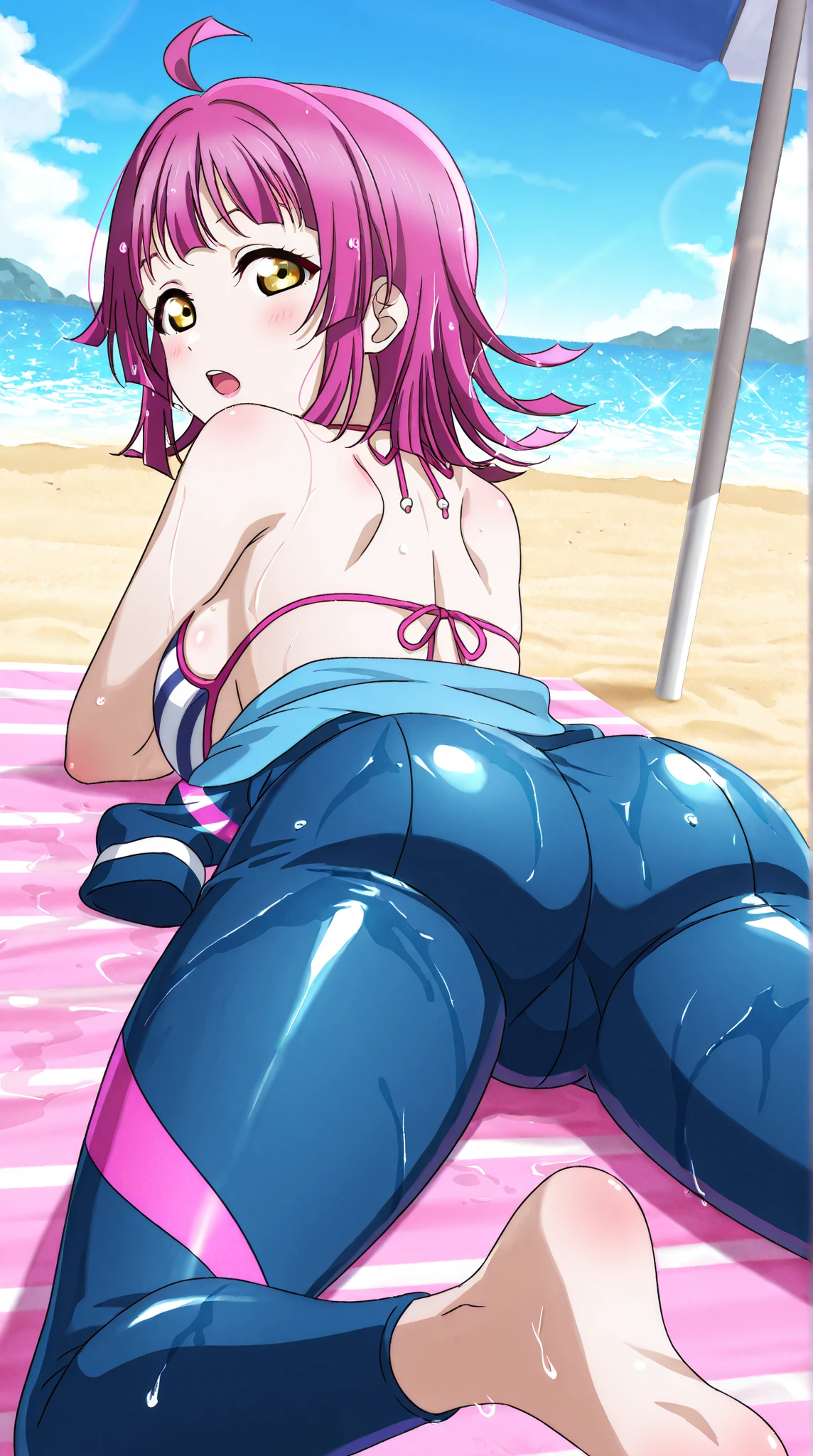 best quality, insanely detailed, nino nakano, one piece swimsuit, Bukkake, suspension, Suppressed, Double penetration, breasts, blush, nipples, sex, pussy, anal sex, Spread legs, swimming pool, back style