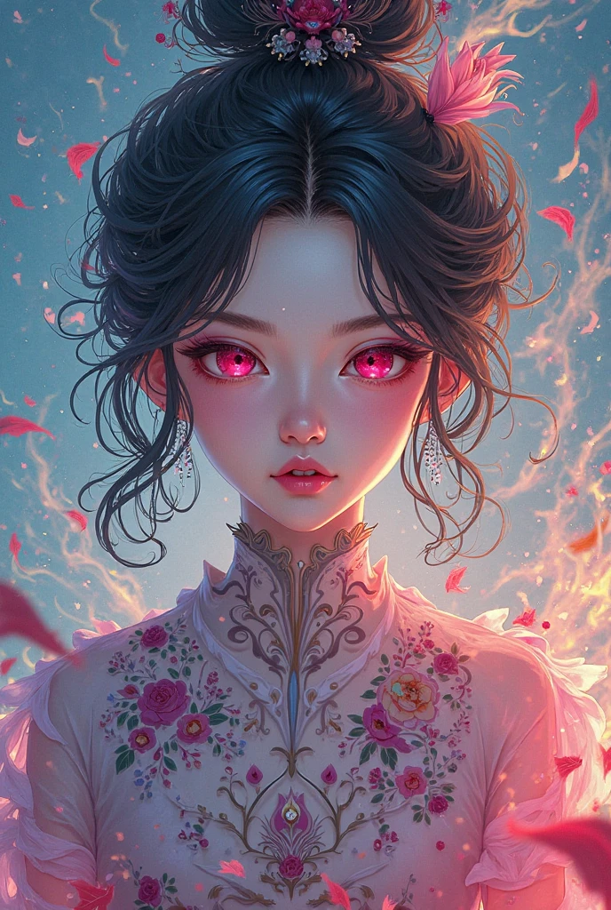 a glamour picture shot, of an elite vampire model, walking on a (dark catwalk: 1.2), an extraordinary glamourous elite female vampire model, ((full body: 1.5)),  ((anatomically correct: 1.5), (ultra detailed face: 1.2), best detailed face, black hair, long hair, lush hair, glam hair cut, red eyes, delicate face, light make up, wearing intricate white detailed dress, glamour dress, haute couture dress, elite fashion dress, white dress, decorated with diamonds,  small cleavage, wearing high heels, elegant high heels, she wears diamond necklace, elite fashion show background, vibrant, Hyperrealism style, vibrant, Ultra-high resolution, High Contrast, (masterpiece:1.5), highest quality, Best aesthetics), best details, best quality, highres, ultra wide angle, 16k, [ultra detailed], masterpiece, best quality, (extremely detailed) RAW, chumbasket art style, rpg portrait, photograph, BloodSoakedAI, vampire teeth