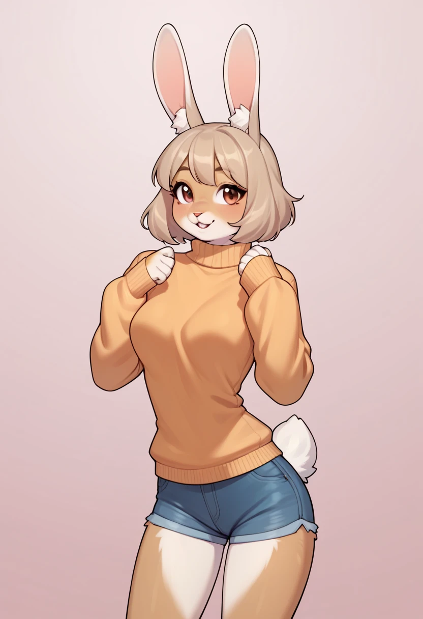 anime girl mit Hasenohren and a white top, Lola-Bunny-Fanart, OC-Kommission, Bunny Girl, casual pose, dick, mit Hasenohren, Im Anime-Stil, Order for high resolution, Charakter im Anime-Stil, ein Tanktop tragen, mit langen Schlappohren, fullbody commission for, Im Anime-Stil, sweet character, with large rabbit ears, bra visible, (((black panties))), borwn pupils, brown hair, tanned skin, view from behind, big ass, ((bending over))
