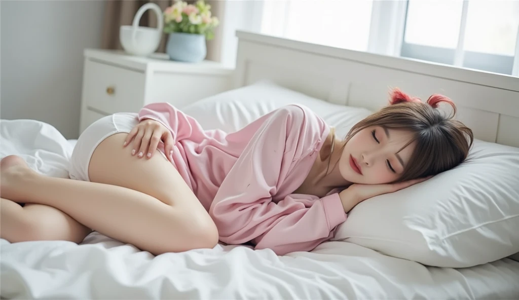 Beauty pajamas sleepy Korean idol style On the bed