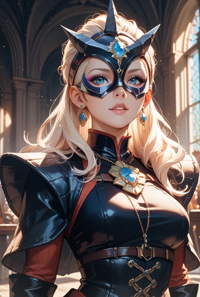 ((masterpiece)), ((best quality)), 1girl, adult, long hair, ((blonde hair)), very long blonde hair, ((intimidant look)), ((close-up)), profile image, green eyes, black and red clothes, sexy, dark colors, brillant eyes, ((coat with fur)), ((wavy hair)), exposed skin, ((sexy pose)), ((intimidant look)), good anatomy, ((dark sage clothes)), ((straight cut bangs)), emotionless, intimidant, ((beautiful eyes)), close up, ((detailed eyes)), beautiful eyes, ((detailed face)), hair bang, frontal look, evil, relaxed, smile, magical goddess othinus, detailed face, eyepatch, full body, ((detailed))