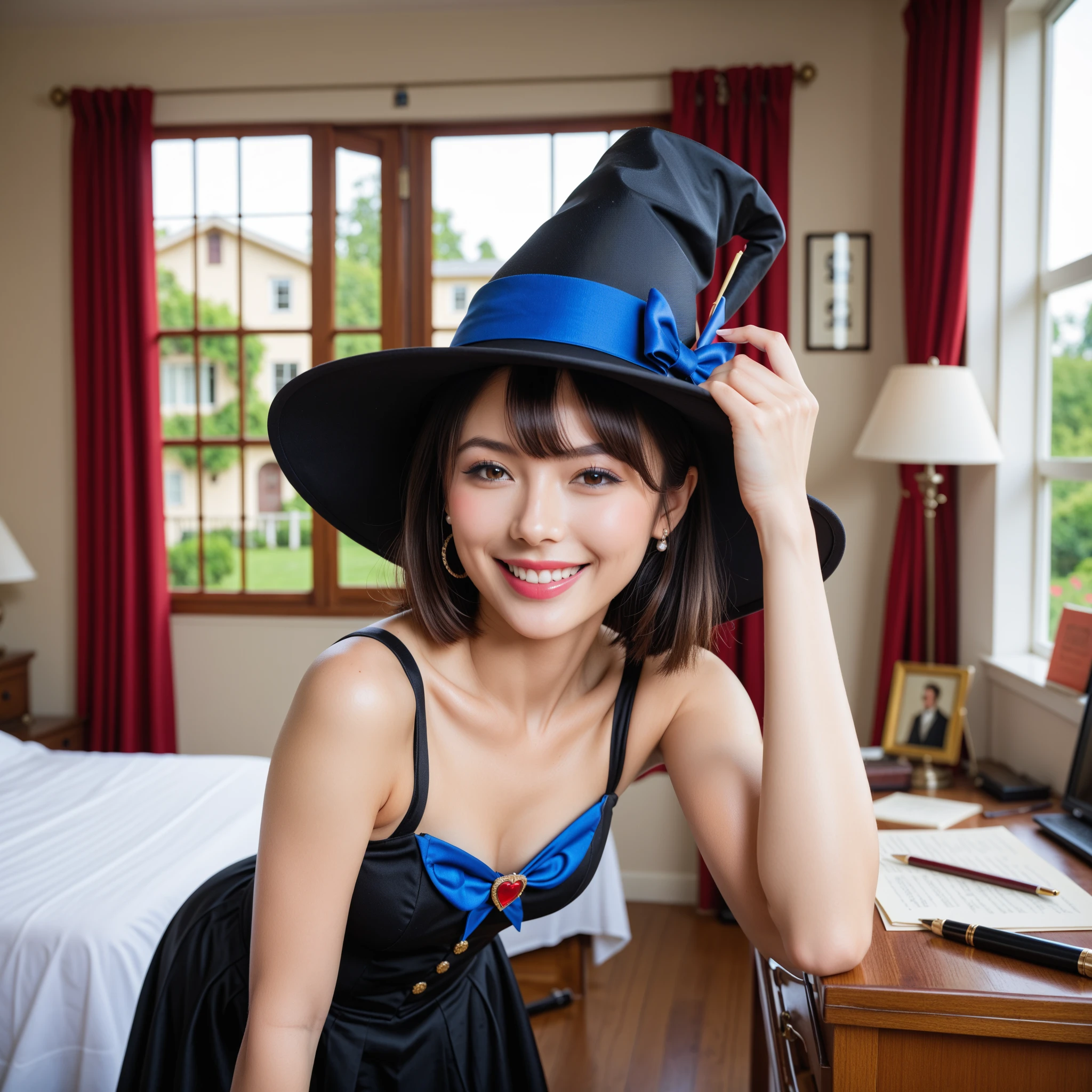 Pubic hair grows、(((:1.3)))、During sexual、Sex Parties、dark brown short hair、eye glass、Red and pink and black witch costume、Smile full of happiness、Expression in a state of excitement、Lacking、((nearly naked))、Seductive poses、Transparent clothing、Squat down with your crotch open