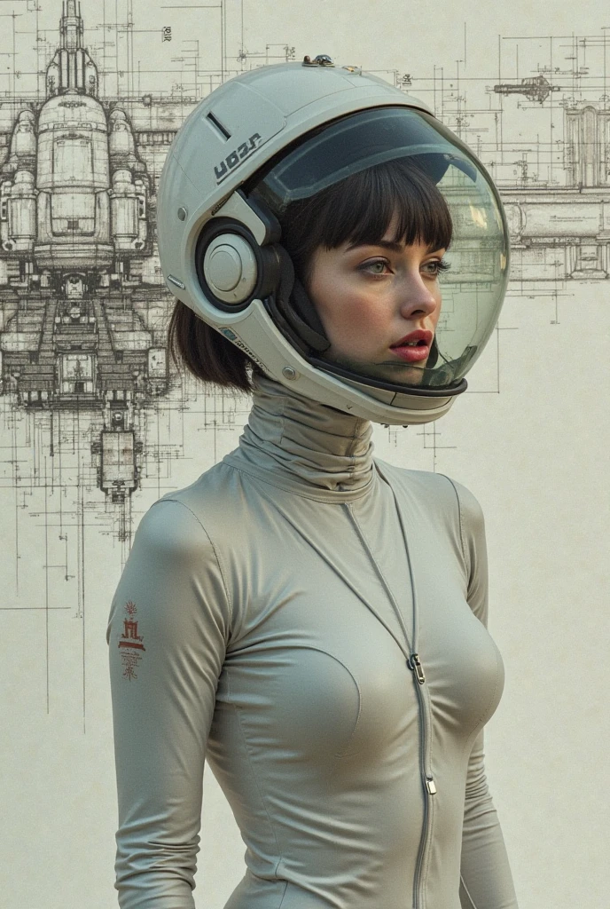 ((Very old photograph in sepia tone only)), Surreal, monochrome image, futuristic scene featuring a woman in a sleek, form-fitting bodysuit with metallic accents. She is wearing a helmet with a visor, and her attire is adorned with circuit-like patterns. The background consists of a complex control panel with numerous buttons, switches, and intricate wiring, giving a high-tech, sci-fi ambiance. The woman has a focused expression, with light skin and dark hair visible under the helmet. The overall layout is symmetrical, with the subject centered and the control panel extending across the frame. cgsociety, art deco, 1920s, hyperdetailed, 1920s Tron film, digital illusions, photorealistic, artistic visuals inspired by Fritz Lang. ((motion picture film)), ultra-detailed, chiaroscuro, RAW photo, cinematic, artstation style, concept art, masterpiece, 8k, black and white, realistic textures, 3D rendering