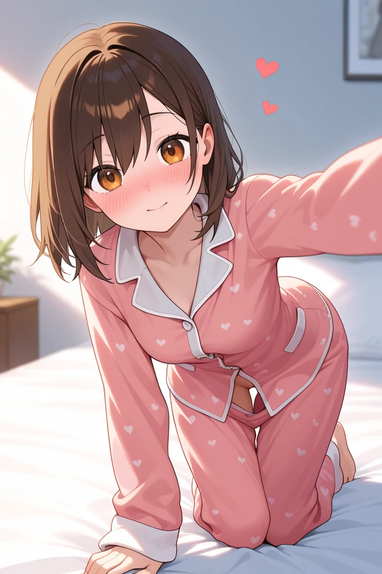 (masterpiece,Illustration Awards:1.3),Professional work,anime,Detailed face,Detailed Description,,Man's body,Male subjective point of view,From below,1boy,1girl,pov,perspective,Depth of Field,(closeup face), BREAK Brown hair,Two Side Up,(Teasing smile:1.3),Office Shirt,pajamas,Cleavage,Flat breasts,(Half-open eyes,Squint eyes:1.3),(Petite,loli),bedroom,onbed,On all fours,Lying on stomach, BREAK Saddled on a man's stomach,(The face of the girl straddling my belly and staring at me is closest,Depth created from face to crotch),Depth-aligned placement