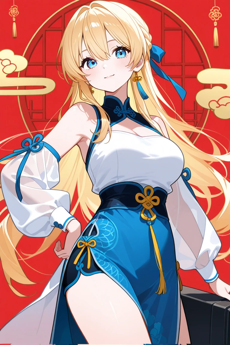 Chinese Costume　girl　Blonde　Beauty　A big smile　Looking at me