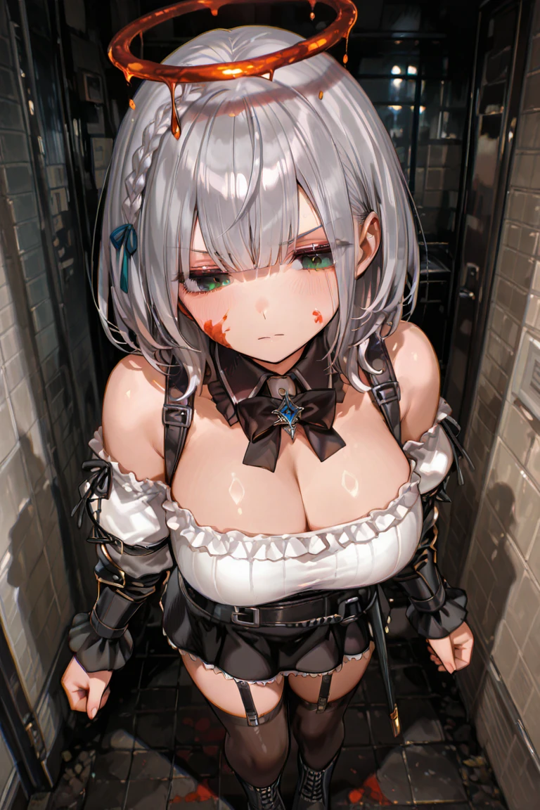 (Darkness in the cinema、Ultra-precision CG:1.2、Professional-looking light source、amazing shading、(darkness、Dynamic Angle)、I want to prevent the collapse of the human body、Perfect limbs、face perfect、perfect arms、accurate fingers)、(masutepiece:1.2), (Best Quality:1.2), (Extremely detailed:1.2),((1girl in、maturefemale、Narrow-eyed、Slender eyes、sexy eye、Sad face、regrettable、embarrassed from、shinny skin、red blush、(((Shirogane Noel、French Blade、(Green eyes:1.5、Silvery hair、Middle hair))、waved hair))),(top-quality, 8K, 12), huge-breasted, the perfect body, ultra detail face,(masterpiece)), ((Top image quality)), (The ultra-detailliert), ((Shibari:1.2、Big 、Stomping on the chest、well-formed chest、asymmetrical breasts、heterosexuality)), 4K, top-quality, (Beautiful fece),((World-class quality)), (Detail Shading Pretty Face), ((droopy chest))), (Dark Dungeon:1.5)、((middlebreasts:1.2、(beutiful breast:1.2、Detailed 、large areola、Beautiful areola、nudde、toppless、bottom less、perfect bodies、Collar with chain)))、((Oaksol、green skin、grease、Fat Man、Big :1.2、((Random sex、Rough sex、gang-rape))、ssex、SEX、and、 srestrained, Black Band、Chained, Oaksol))、 Deep penetration,Perspective, zoomed in, multiple boy, prisoner, masutepiece, Best Quality, Highly detailed、(Multiple Man Orcs、heterosexuality、Woman having sex with orc、Woman sucking an orc penis 、thick penises 、Venous penis、Woman holding an orc penis between her breasts、Oak is lifting a woman's breast、Orc is grabbing a woman's chest、thick white liquid dripping from women's things, 、irrumatio、Wet、cum overflow、cum on the body、Random angles coming soon、(An oak grabs a woman's hair from behind、Grabbed by the hair)