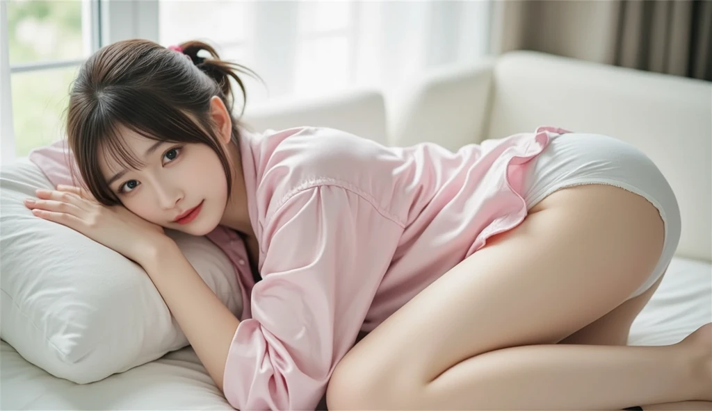 nswf,(wearing ,nurse:1.3),{{{{see through:1.7}}}},{{nurse are wet with water}},{erect nipples:1.3},bottomless,masturbation , (touch pussy:1.4), (love juice in pussy:1.8),{{{massive female :1.5}}}, {{{{{{{huge pubic hair:1.8}}}}}}}, (Sitting with Knees Up on sofa at living, spread legs:1.3), from below,full body shot,Top quality, 1 beautiful Japanese woman, teen,high school student,(18 years old),medium hair, (Black hair:1.2), Ultra-realistic capture, Highly detailed, High resolution 16k close-up of human skin. Skin texture must be natural, With such detail that pores can be finely identified. Skin should look healthy, In a uniform tone. Use natural light and color,