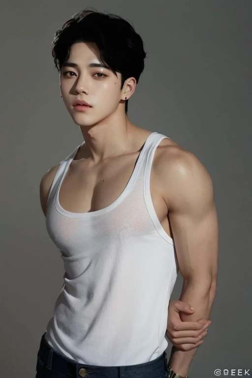 Bust photo,ID photo on the back,Smooth back,Turn Back,smooth jaw,White lace bra,比基尼,Hermaphroditic men,with fair skin,White lips,The light is even,with a pure white background,plain face,jpn,male people,nakeness,Smooth shoulders,鎖骨,Turn Back,Short broken hair,Youth,cool guy,18yr old,scowling,cool guy,Slim young handsome guy,