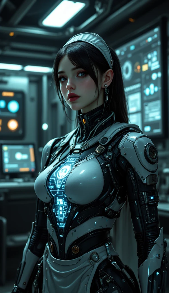 A futuristic alien leader named Aldara. She has a regal presence, with elegant and advanced alien features. Her skin is a shimmering shade of blue, and she has intricate, bioluminescent patterns across her body. Her eyes are large and expressive, glowing with a soft light. Aldara is dressed in sophisticated, high-tech attire that blends organic and technological elements, symbolizing her advanced civilization. She stands with a commanding yet compassionate expression, exuding wisdom and strength.