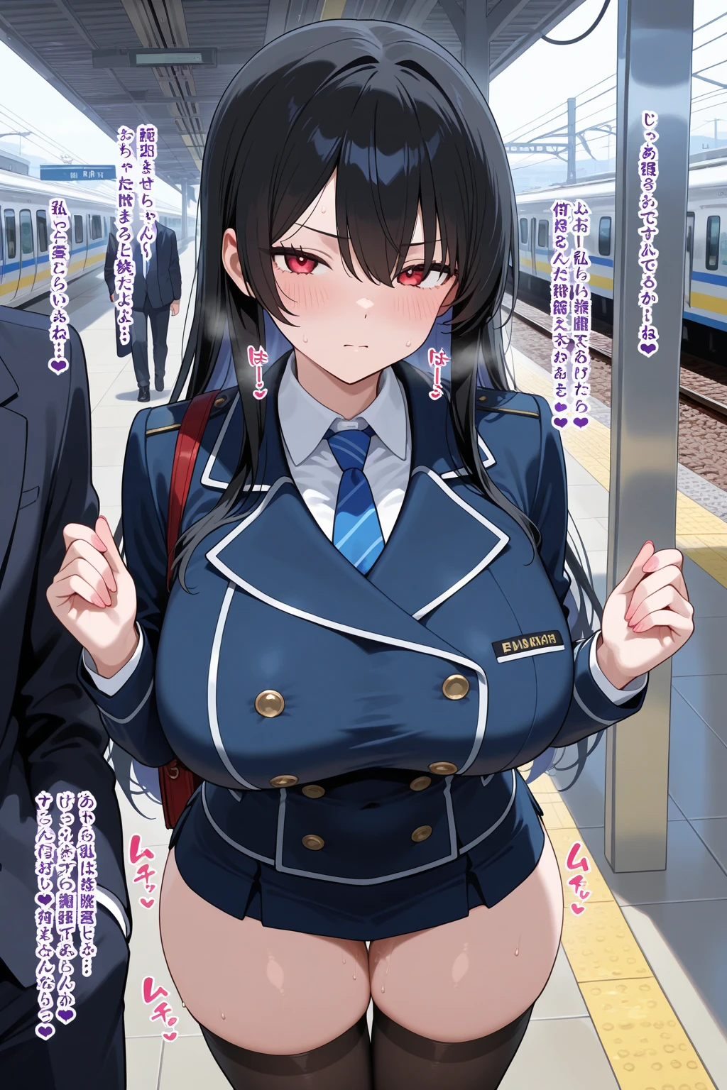 A woman with big ,Gorgeous MILF,clavicle,Prominent underboob,business attire,exquisite,Intricate details,(blush:1.2),shed tears,Fear,A subway with lots of people coming and going,